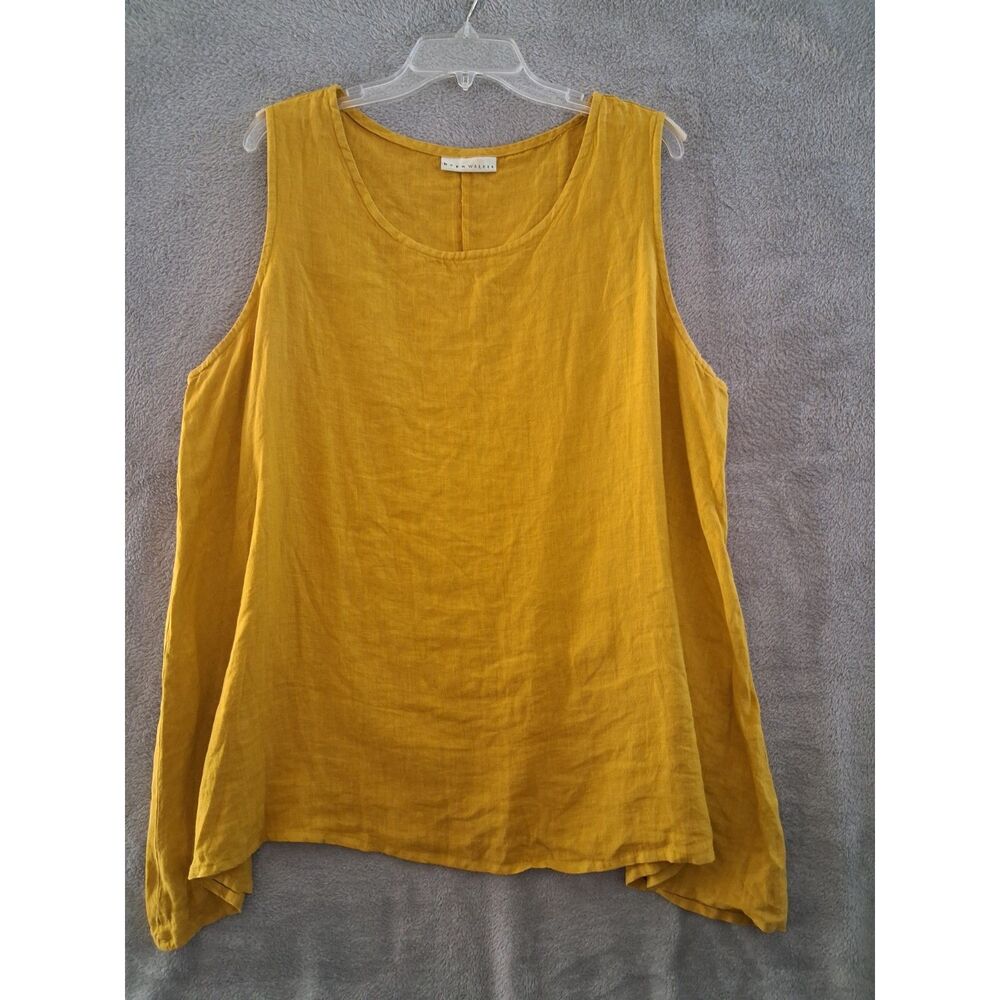 Bryn Walker XL Linen Tank Top Mustard Yellow Relaxed Asymmetrical Hem Lagenlook